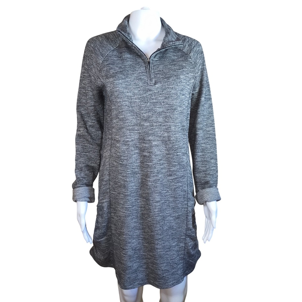 Aventura Women's Gray Heather Half Zip Up Long‎ Sleeve Casual Dress Boho size M
